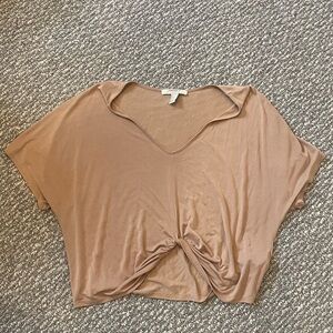 Forever 21 Tan Crop Tie Front T-Shirt